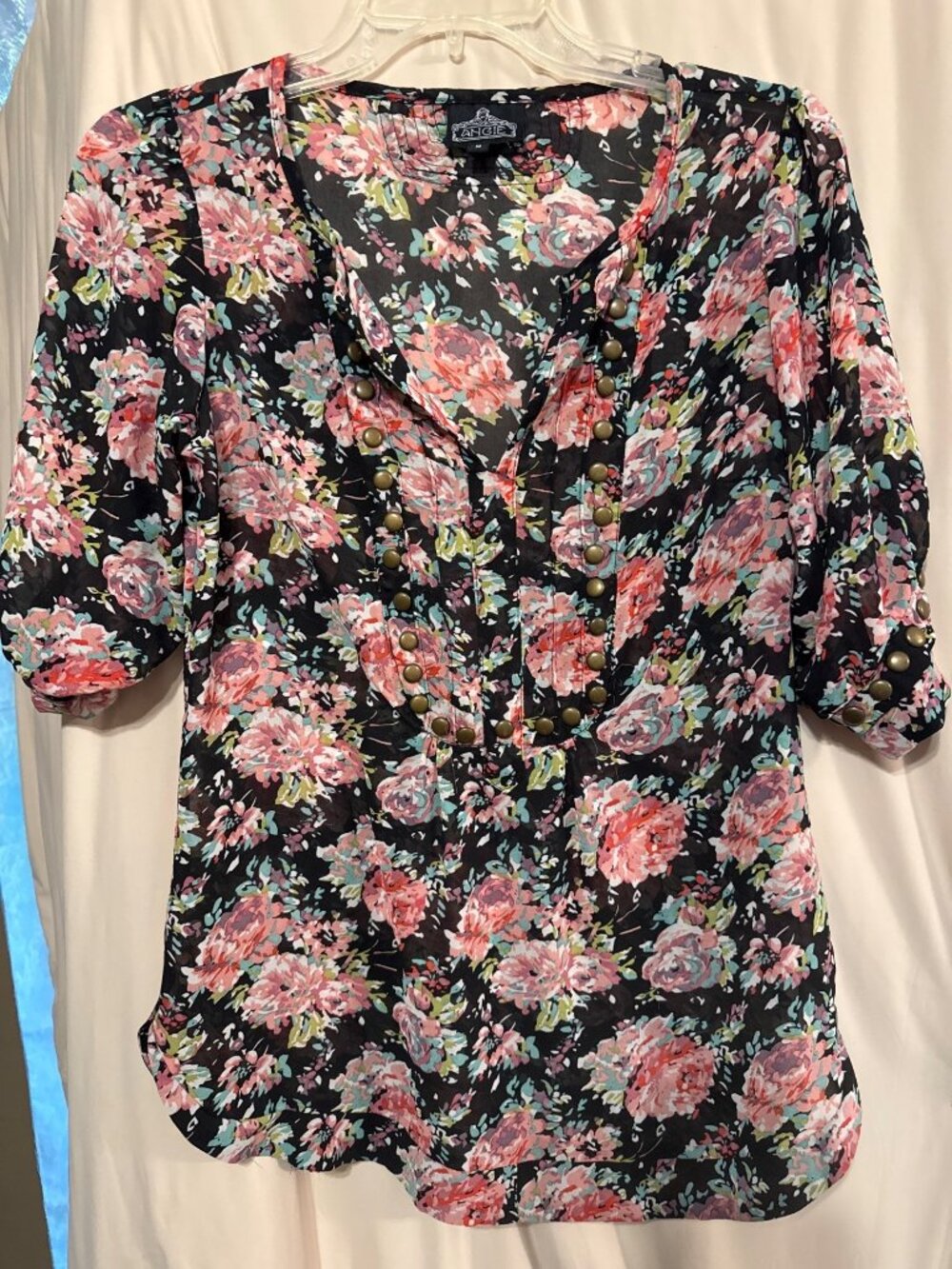 Angie Sheer Floral Print Blouse Sz Medium